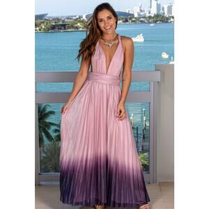 Purple Ombre Multiway Infinity Maxi Dress L Pleated Backless Fairycore Romantic